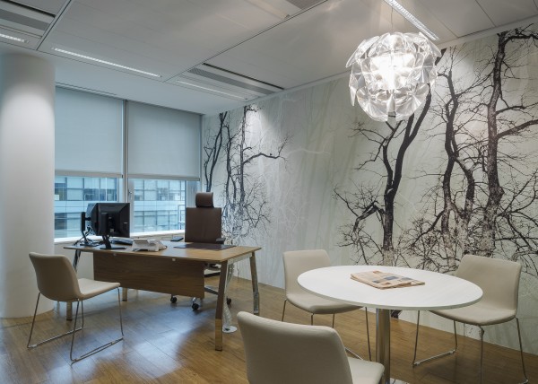 The new HQ features a variety of flexible spaces. Here, a closed office that can accommodate a small group for a meeting.